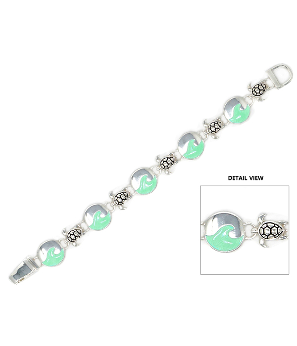 Epoxy sealife theme magnetic bracelet - turtle and wave