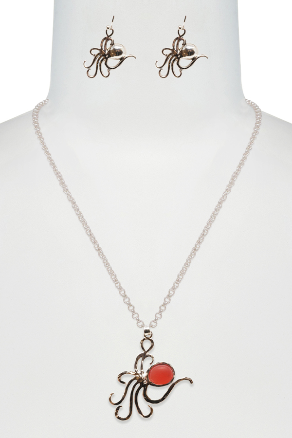 EPOXY SEALIFE THEME PENDANT NECKLACE SET - OCTOPUS