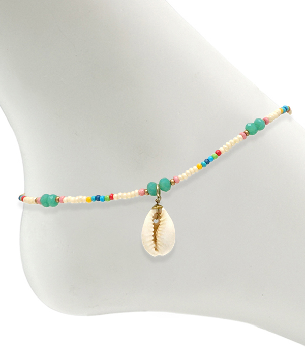 SEALIFE THEME COWRY SHELL AND SEEDBEAD ANKLET