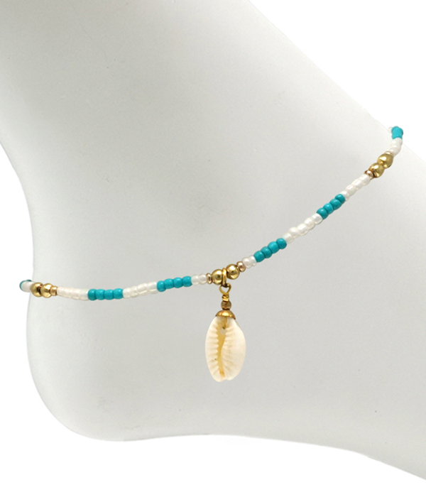 SEALIFE THEME COWRY SHELL AND SEEDBEAD ANKLET