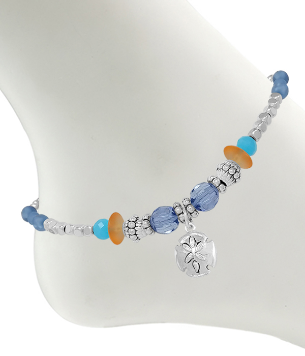 SEALIFE THEME MULTI BEAD MIX ANKLET - SAND DOLLAR