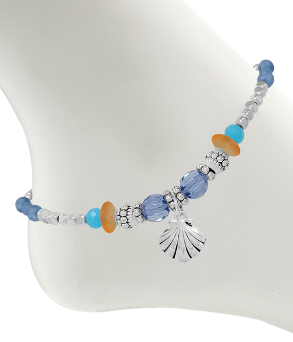 SEALIFE THEME MULTI BEAD MIX ANKLET - SHELL