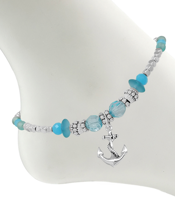 SEALIFE THEME MULTI BEAD MIX ANKLET - ANCHOR