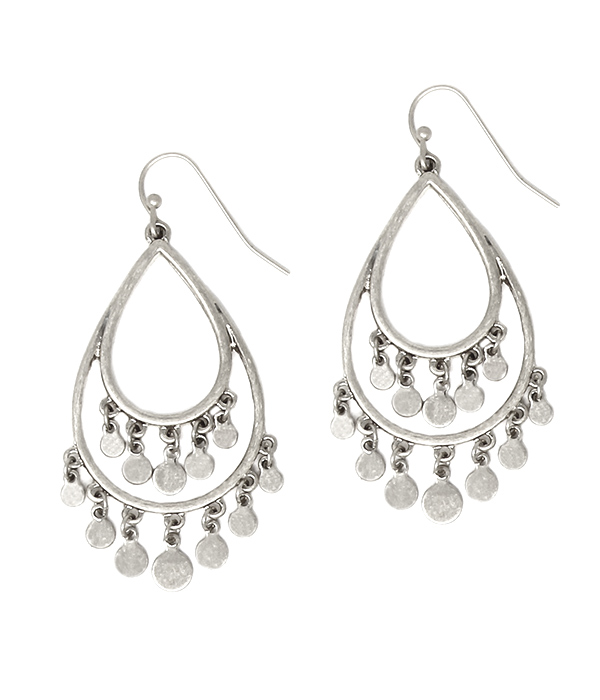 Metal wire double teardrop and multi disc dangle earring