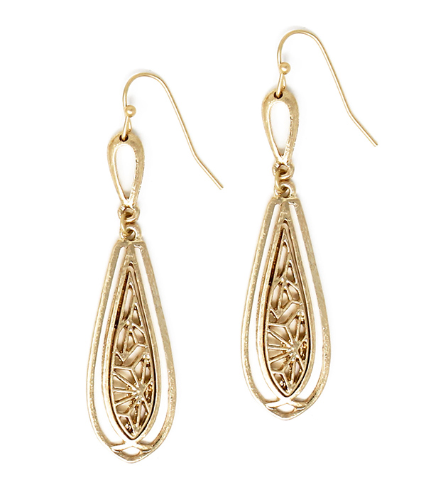 METAL FILIGREE SKINNY TEARDROP EARRING