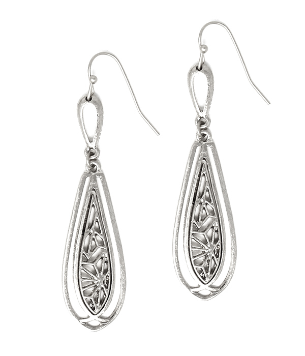 METAL FILIGREE SKINNY TEARDROP EARRING