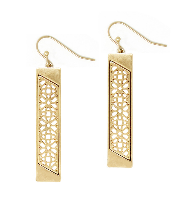 METAL FILIGREE BAR DROP EARRING