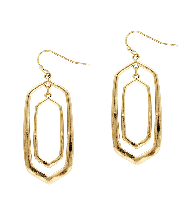 Metal double hexa shape earring