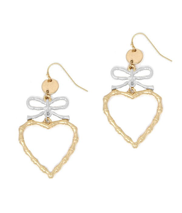 BAMBOO PATTERN HEART AND BOW EARRING