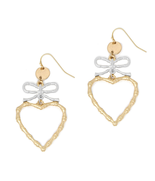 Bamboo pattern heart and bow earring