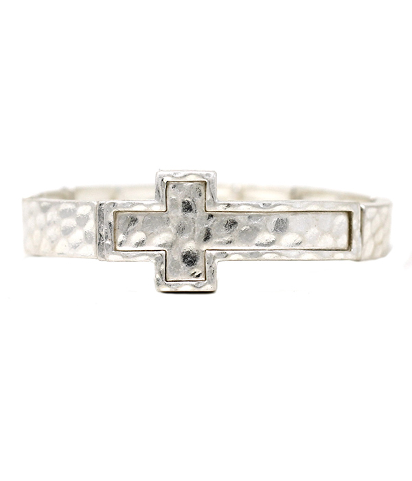 HAMMERED METAL CROSS STRETCH BRACELET