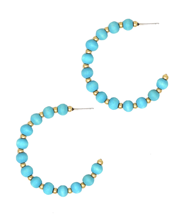 Multi wood ball bead hoop earring