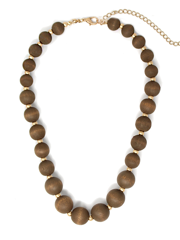 MULTI WOOD BALL BEAD CHAIN NECKLACE