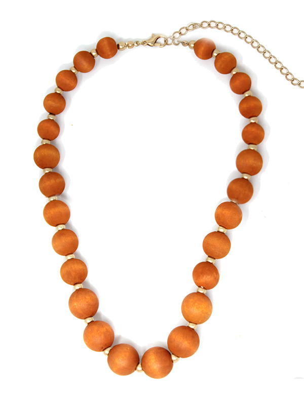 MULTI WOOD BALL BEAD CHAIN NECKLACE