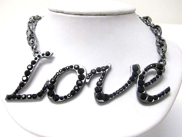 Large crystal stud love necklace