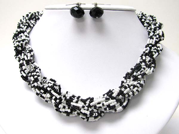 Multi seed bead chain twisted necklace earring set