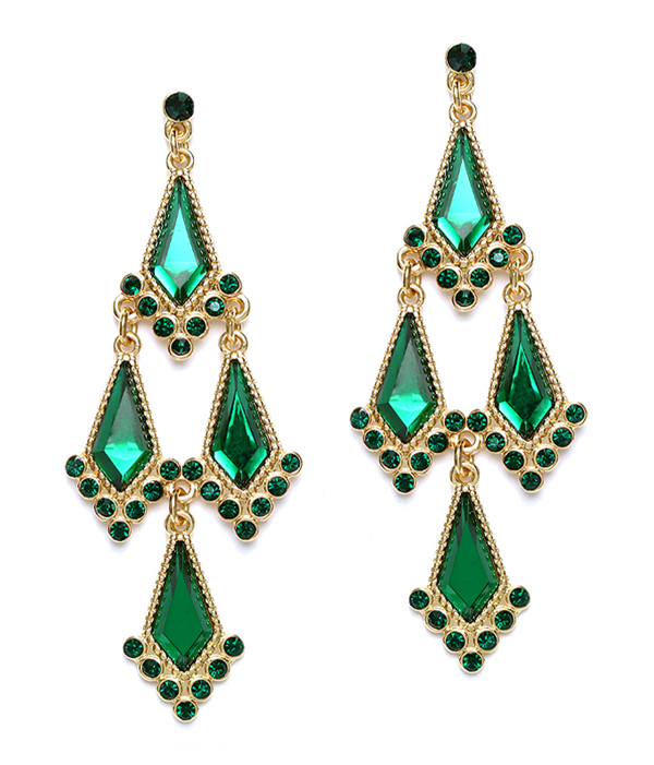 Facet glass and crystal link drop chandelier earring