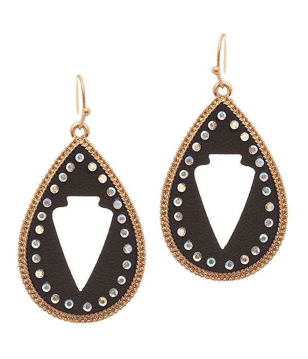 ARROW CUT LEATHER TEARDROP EARRING