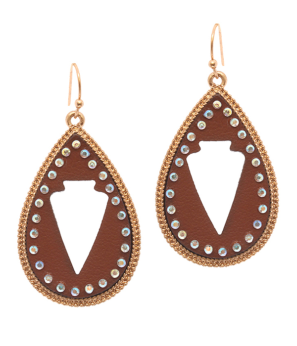 ARROW CUT LEATHER TEARDROP EARRING