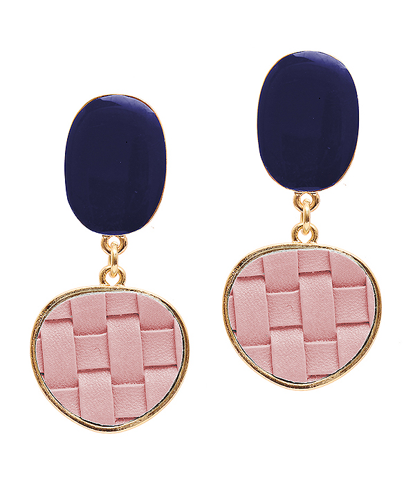 Woven leatherette and epoxy stud earring