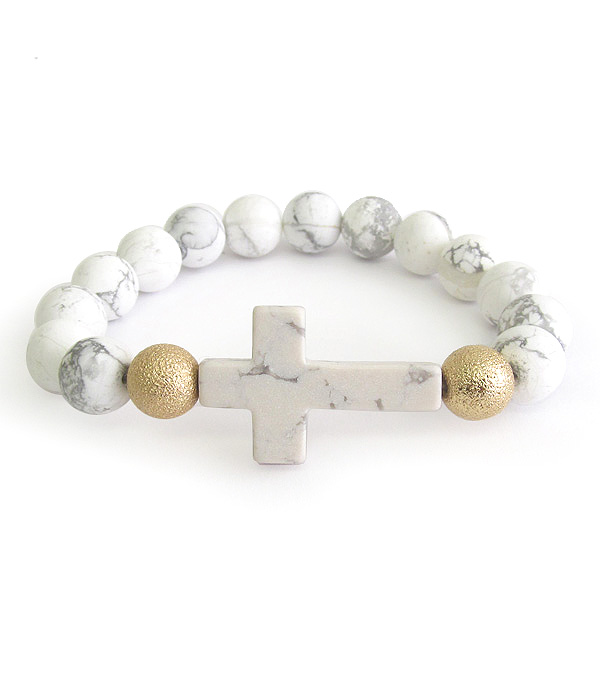 SEMI PRECIOUS STONE CROSS STRETCH BRACELET