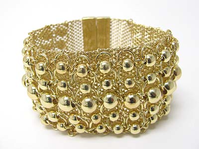 Multi metal ball and wide metal mesh bracelet  
