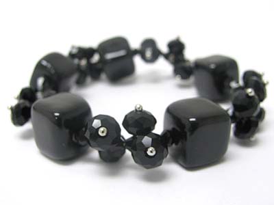 Crystal cut glass and ceramic cube stretch bracelet