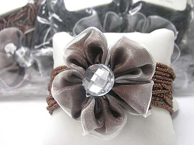 Sell by dozen - mixed color 12 pc fabric flower top multi beads stretch bracelet mens jewelry