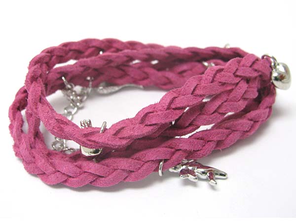 VALENTINE LOVE THEME CHARM BRAIDED SUEDE BRACELET