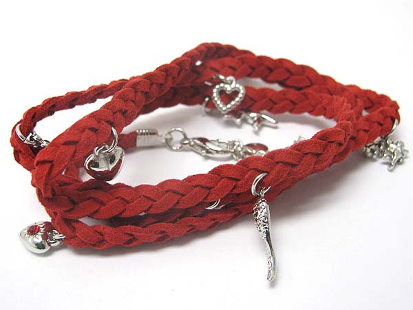 VALENTINE LOVE THEME CHARM BRAIDED SUEDE BRACELET