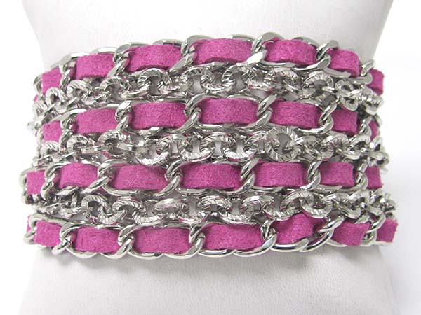 VALENTINE COLOR SUEDE AND METAL CHAIN WOOVEN BRACELET