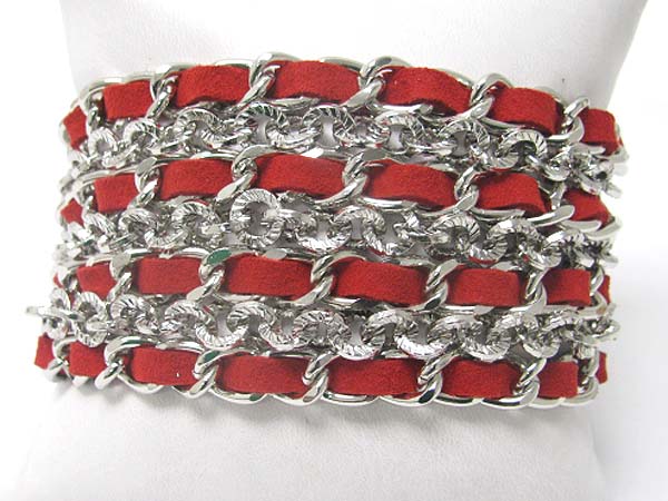 VALENTINE COLOR SUEDE AND METAL CHAIN WOOVEN BRACELET