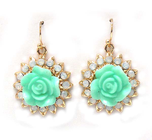 Acryl rose and crystal drop earring