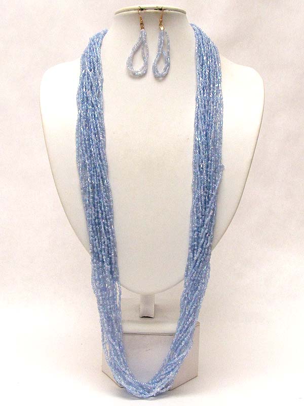 Multi layer seed beads drop long necklace earring set