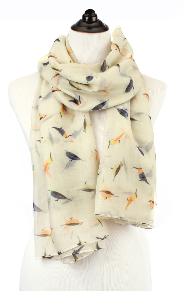 Polyester bird print scarf