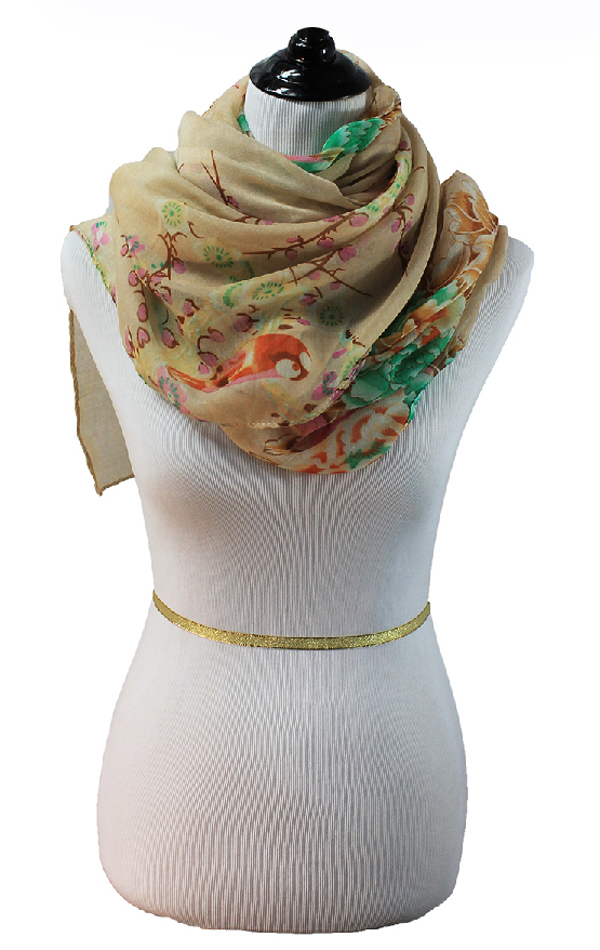 Polyester bird on tree scarf