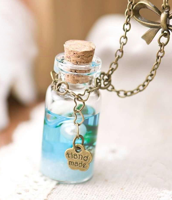 Mermaid tears in bottle pendant necklace