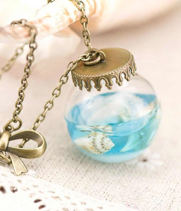 Mermaid tears in bottle pendant necklace