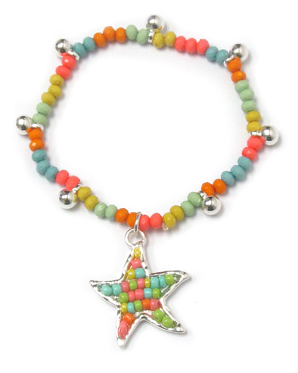 Starfish charm seed bead stretch bracelet