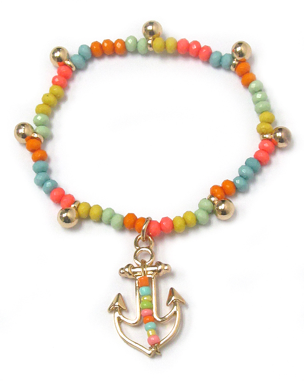 Anchor charm seed bead stretch bracelet