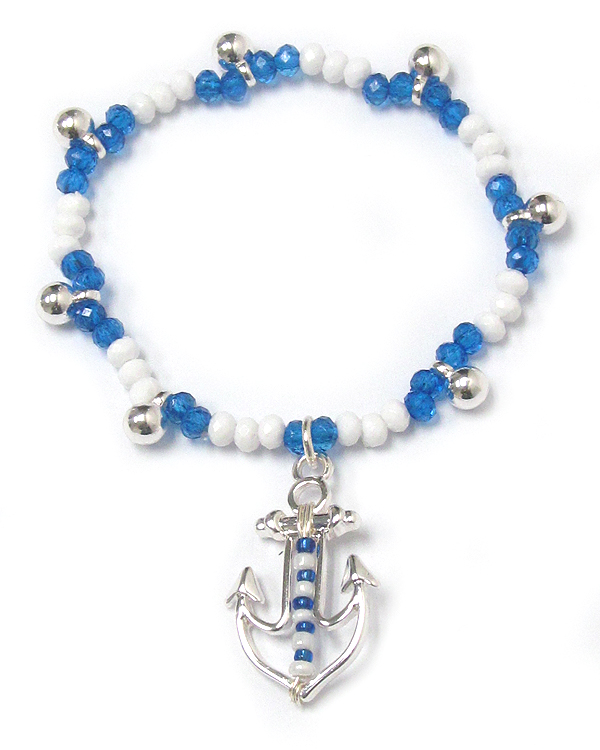 Anchor charm seed bead stretch bracelet