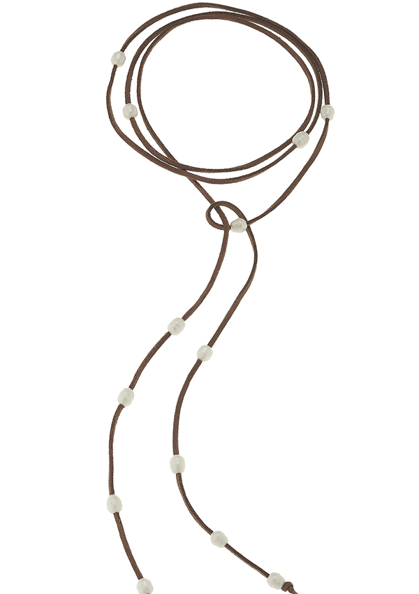 Freshwater pearl and leather cord wrap necklace