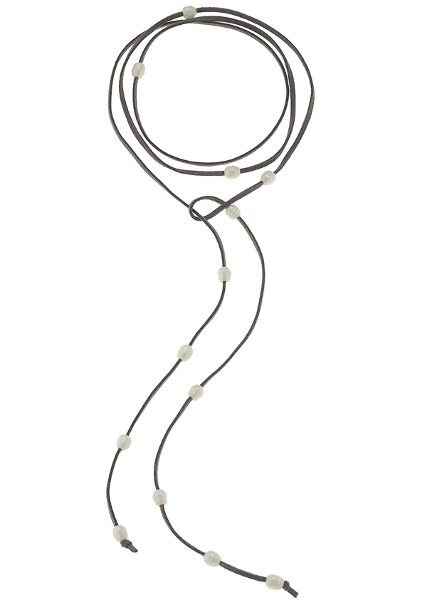 Freshwater pearl and leather cord wrap necklace