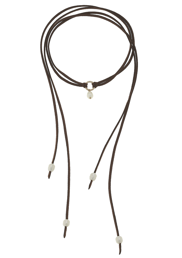 Freshwater pearl and leather cord choker necklace