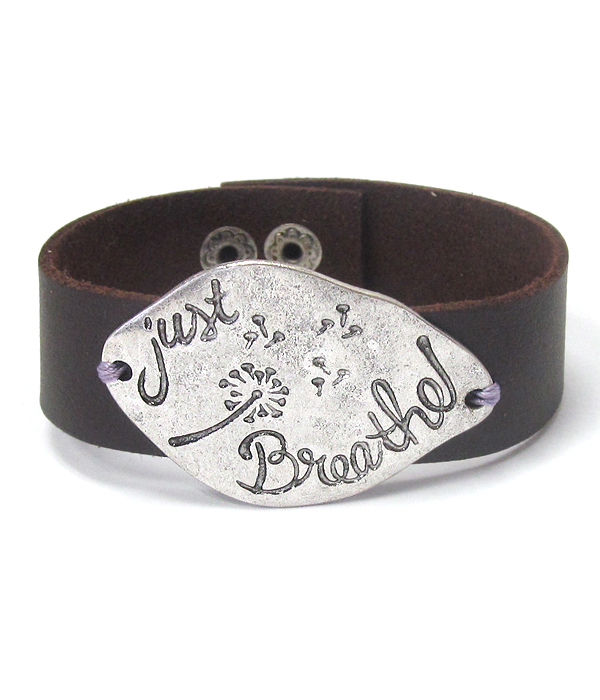 Inspiration leather band bracelet - just breathe