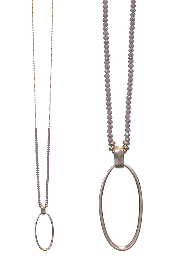 Multi facet bead and oval pendant long necklace