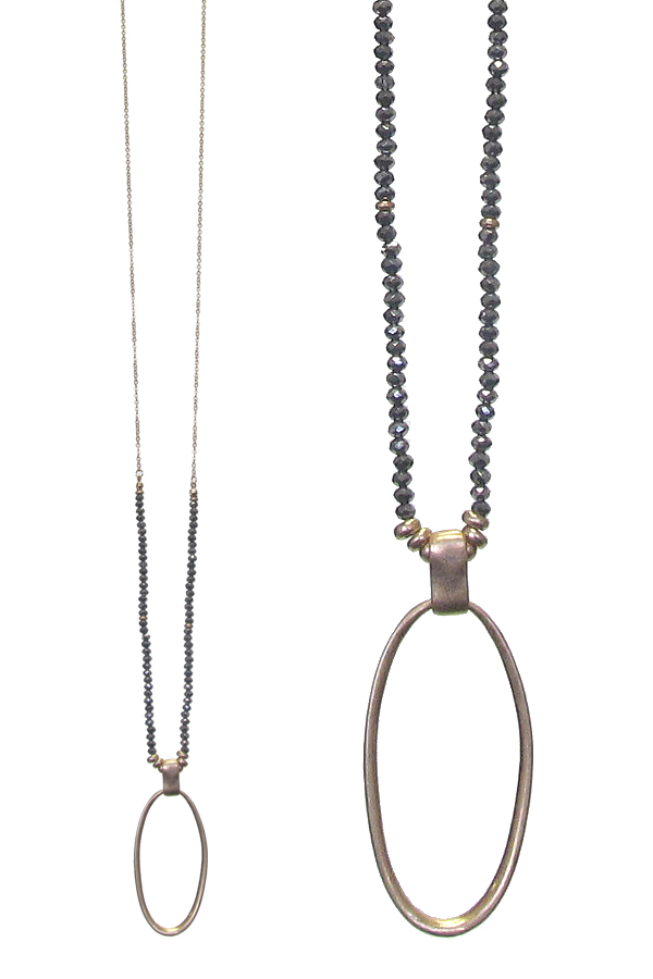 Multi facet bead and oval pendant long necklace