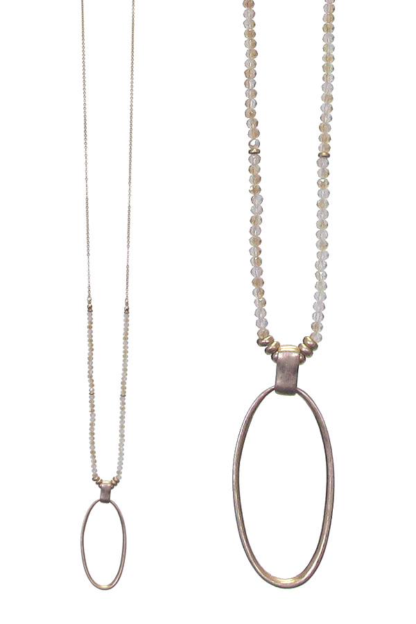Multi facet bead and oval pendant long necklace