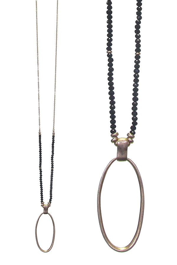Multi facet bead and oval pendant long necklace