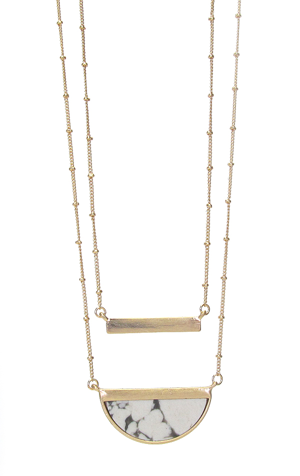 Double layer metal bar and stone necklace